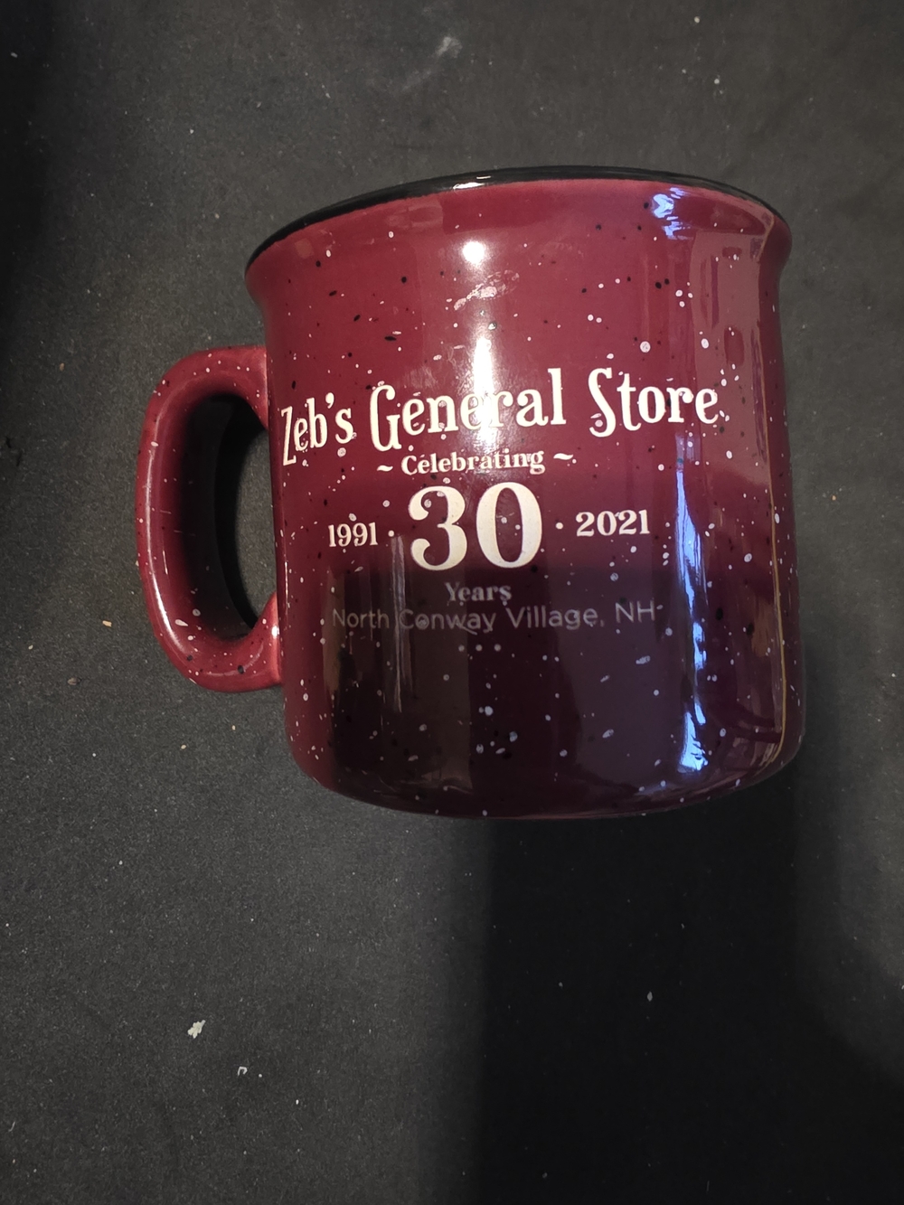 Zeb's General Store 30th Anniversary Maroon Speckled Mug